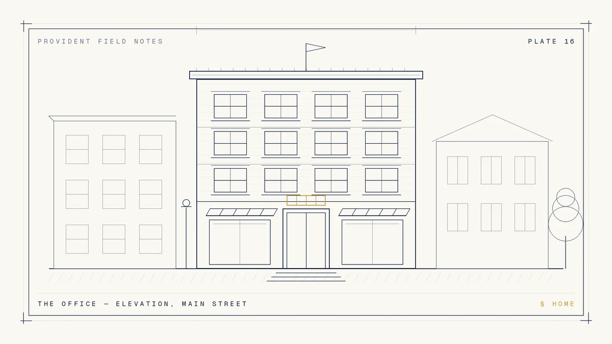 Illustrated elevation of the Provident Financial Group office